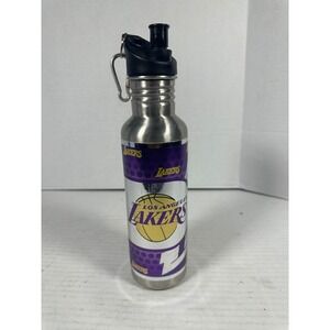 NBA Los Angeles Lakers Stainless Steel Water Bottle Silver Purple Gold Carabiner